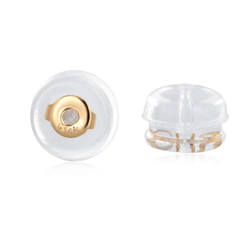VOLUKA 14K Gold Silicone Earring Backs Replacement | Rubber Earrings Backs for Studs |Plastic Earring Backing Secure (1 Pair 14K Gold) - Image 1